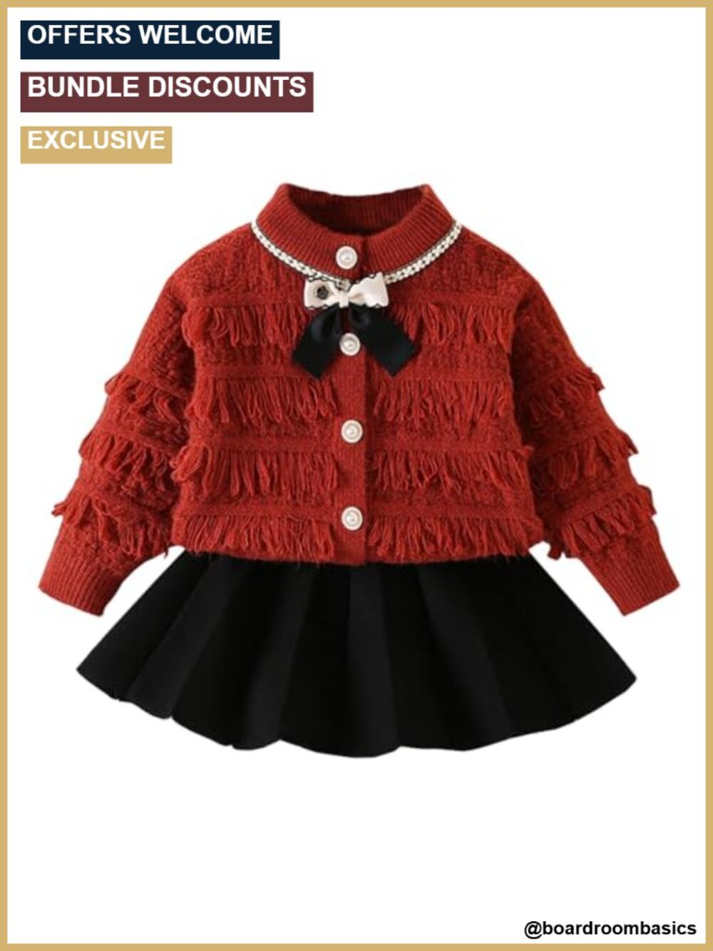 Toddler Girls Sweater Skirt Set Cable Knit Cardigan Bow A-Line Skirt